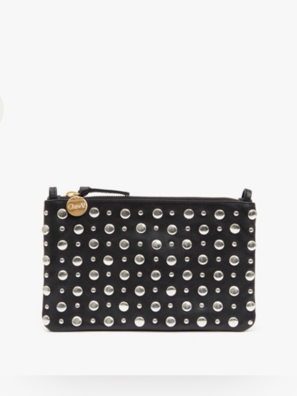 Clare V NWT Black Napa Silver Studded Clutch Bag Crossbody